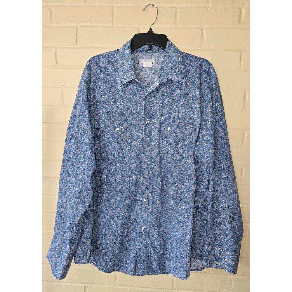 Wrangler Wrancher Mens Pearl Snap Paisley Western Rodeo Cowboy XXL 26"Pit To Pit